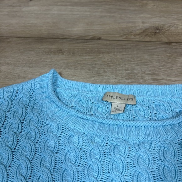 Appleseeds 100% Cotton Size Large Loose Knit Light Blue Long Sleeve Sweater - Picture 5 of 7